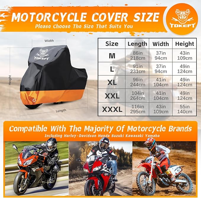 Motorcycle Cover, All-Season Waterproof Outdoor Sun Protection Fit up to 96 - Image 2