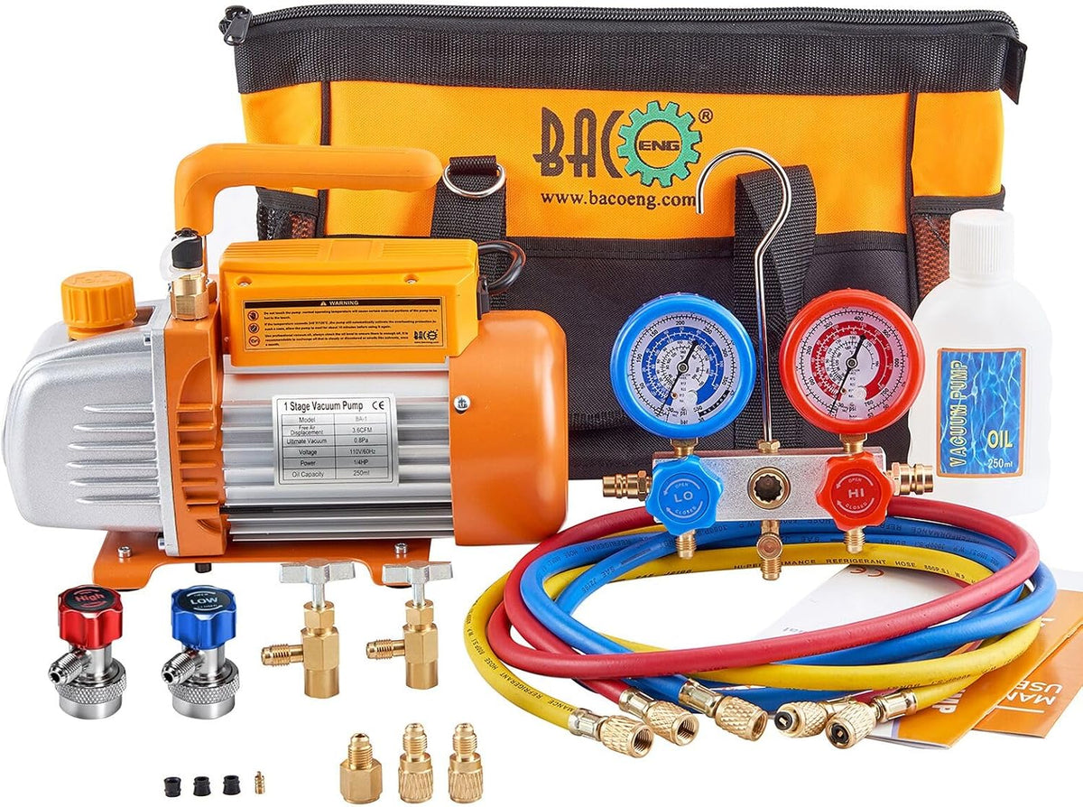 bacoeng 3.6cfm 1/4hp ac vacuum pump and gauge, main product view