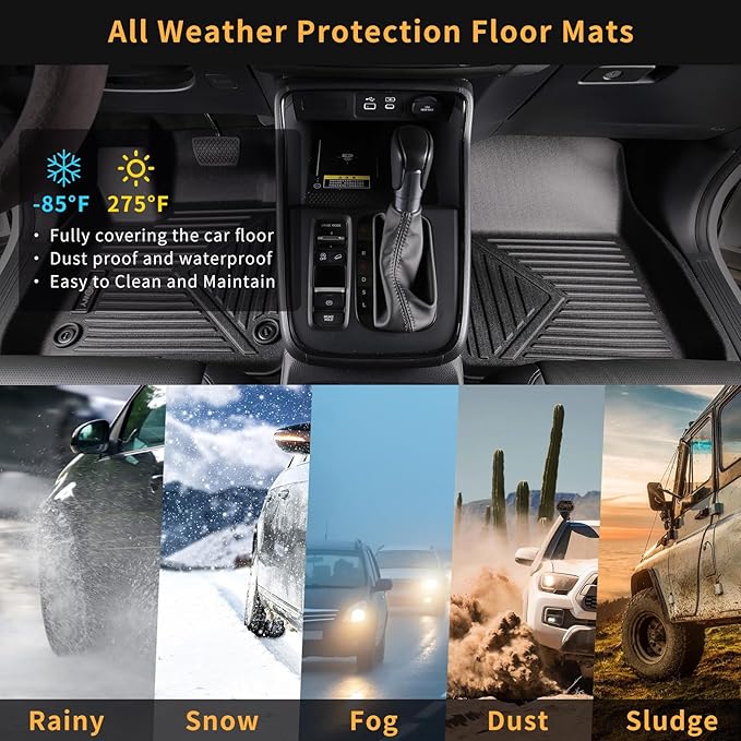 GINOWY-Floor Mats for Hyundai Santa Cruz 2022-2024 2025, TPE All Weather Car - Image 3