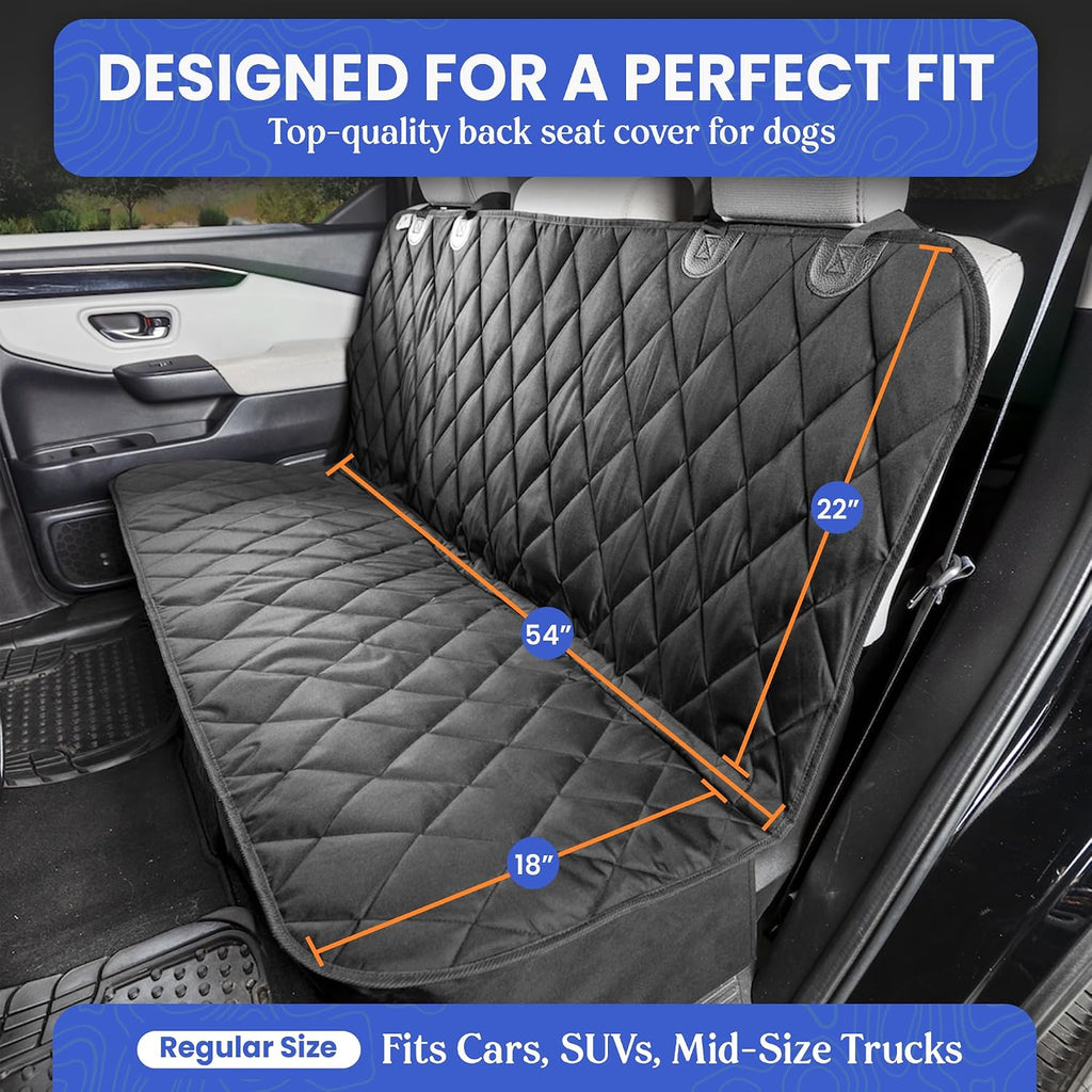 4knines heavy-duty rear seat cover for dogs shown in use