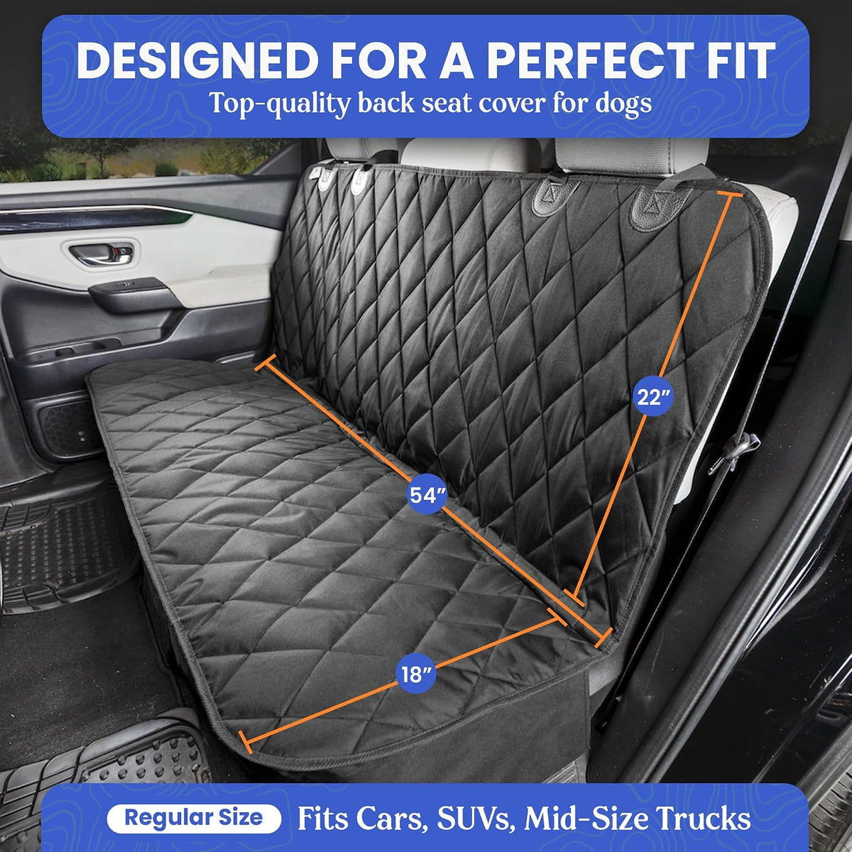 4knines heavy-duty rear seat cover for dogs shown in use