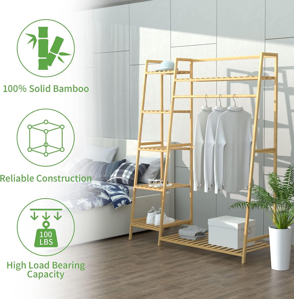 reliancer bamboo clothing garment rack,free standing clothes coat, package contents