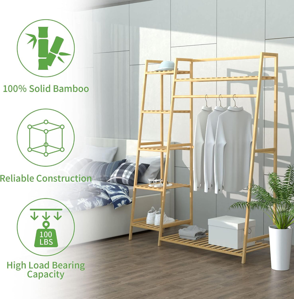reliancer bamboo clothing garment rack,free standing clothes coat, package contents