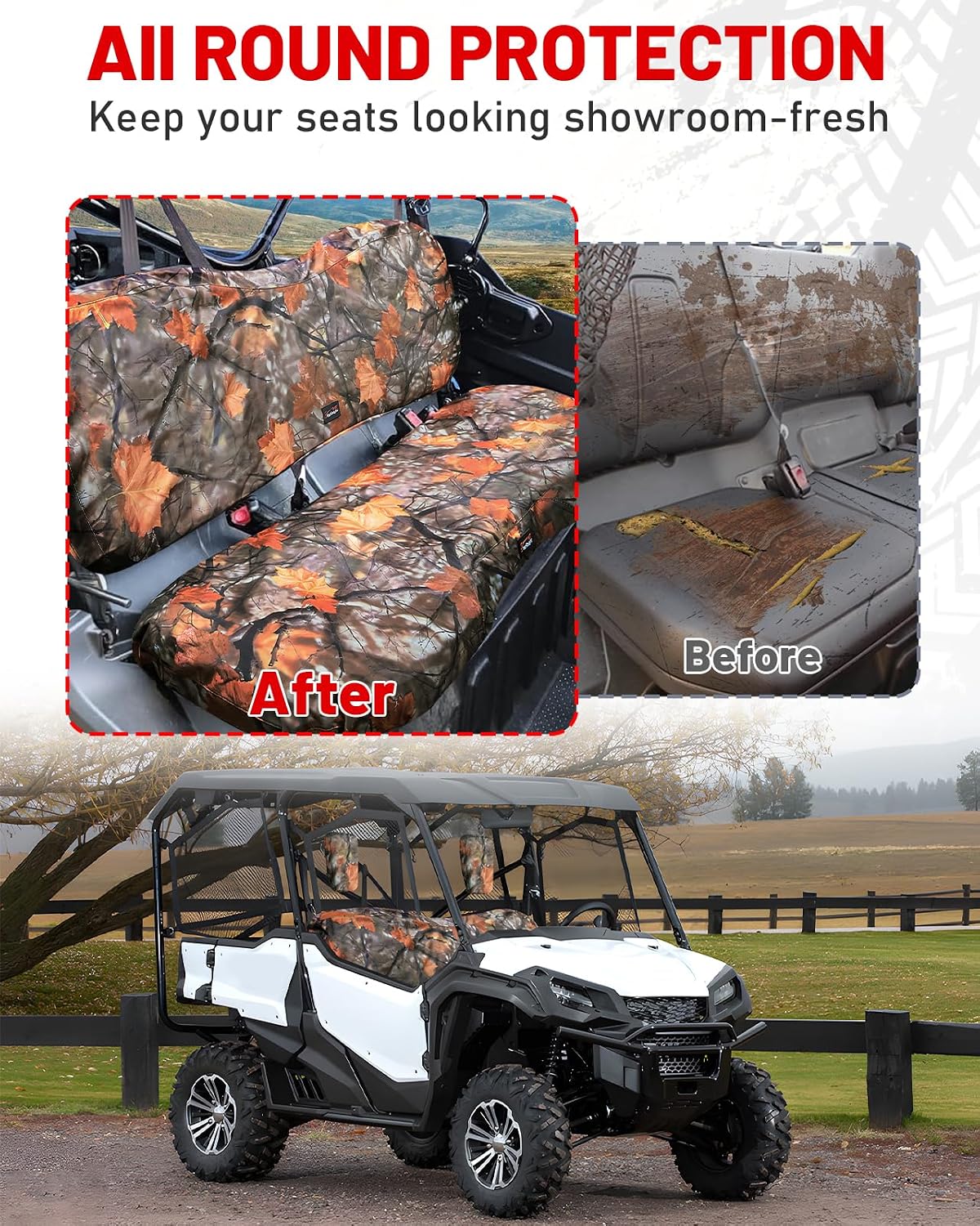 StarknightMT UTV Pioneer Seat Covers Compatible with 2016-2025 Pioneer 1000 1000-5(Front Seat),1000-6(Front and Rear Seat),Water-Repellent Bench Seat Cover Maple Camouflage