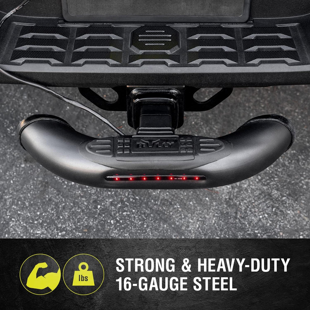 Bully BBS-1104L Black Bull Series Steel Universal Fit Truck LED Brake Light Hitch Step Fits 1.25" and 2" Hitch Receivers for Trucks from Chevy (Chevrolet), Ford, Toyota, GMC, Dodge RAM, Jeep