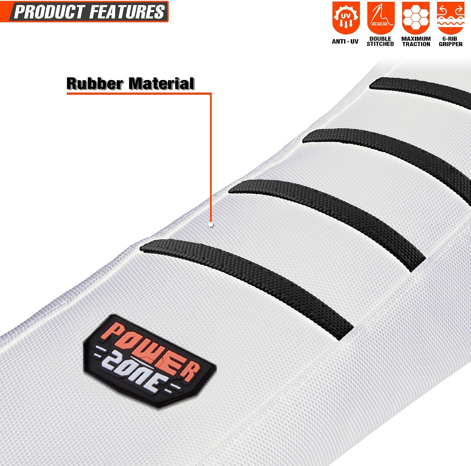 Motorcycle Universal Seat Cover Non-Slip Rubber Striped Gripper Soft Sewing for CRF WR WRF RMZ YZF SXF EXC EXC XC SX CR KLX Dirt Pit Bike Motocross Off Road (White)