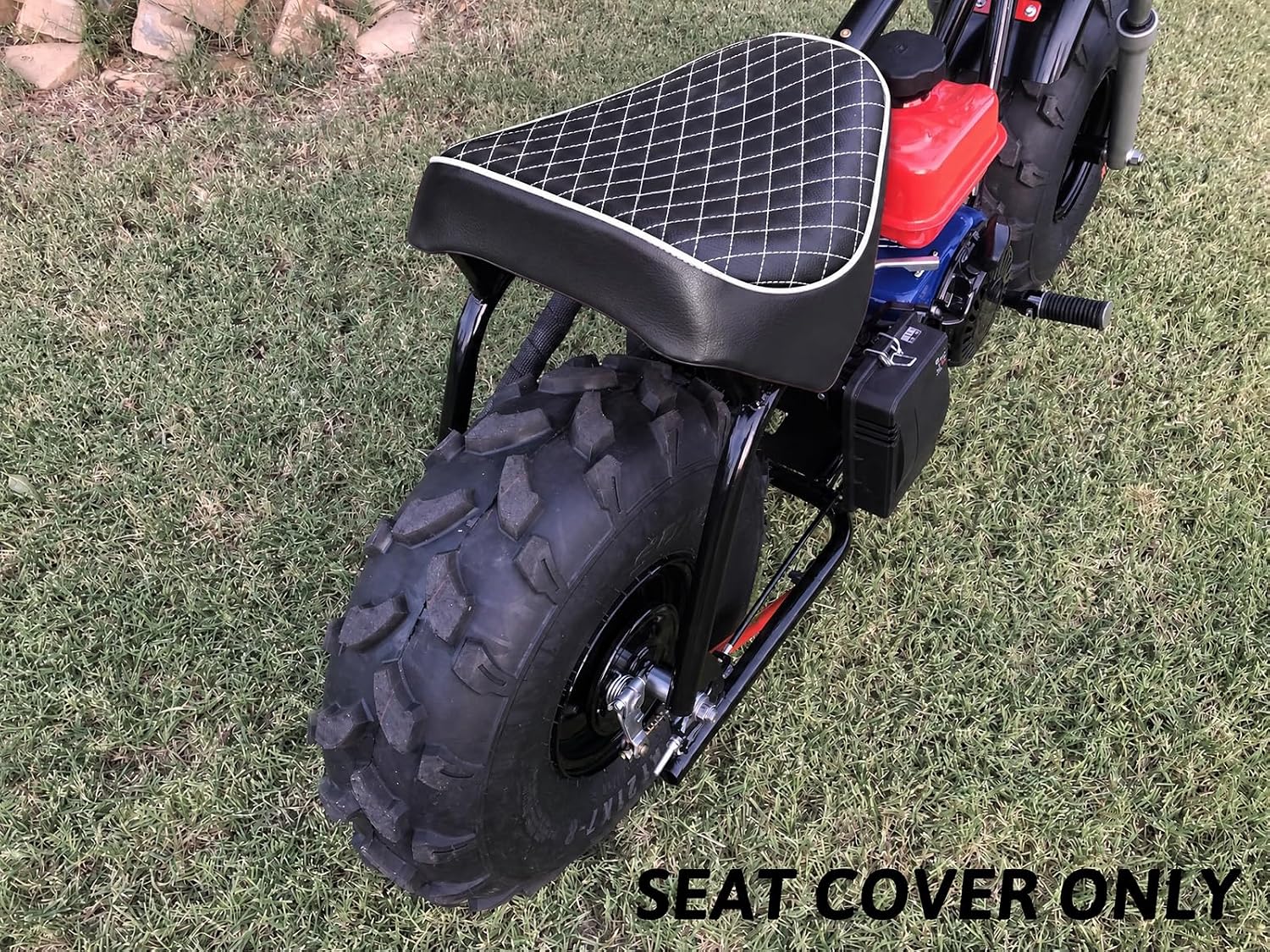 JMCHstore Mini Bike Seat Cover 15'' Diamond Stitch Retro for Baja Warrior WR65, Mini Baja, Baja Heat, Baja Carbon 6.5 196cc HT65 MB165 Trail Bike Cushion Replacement Parts (White)