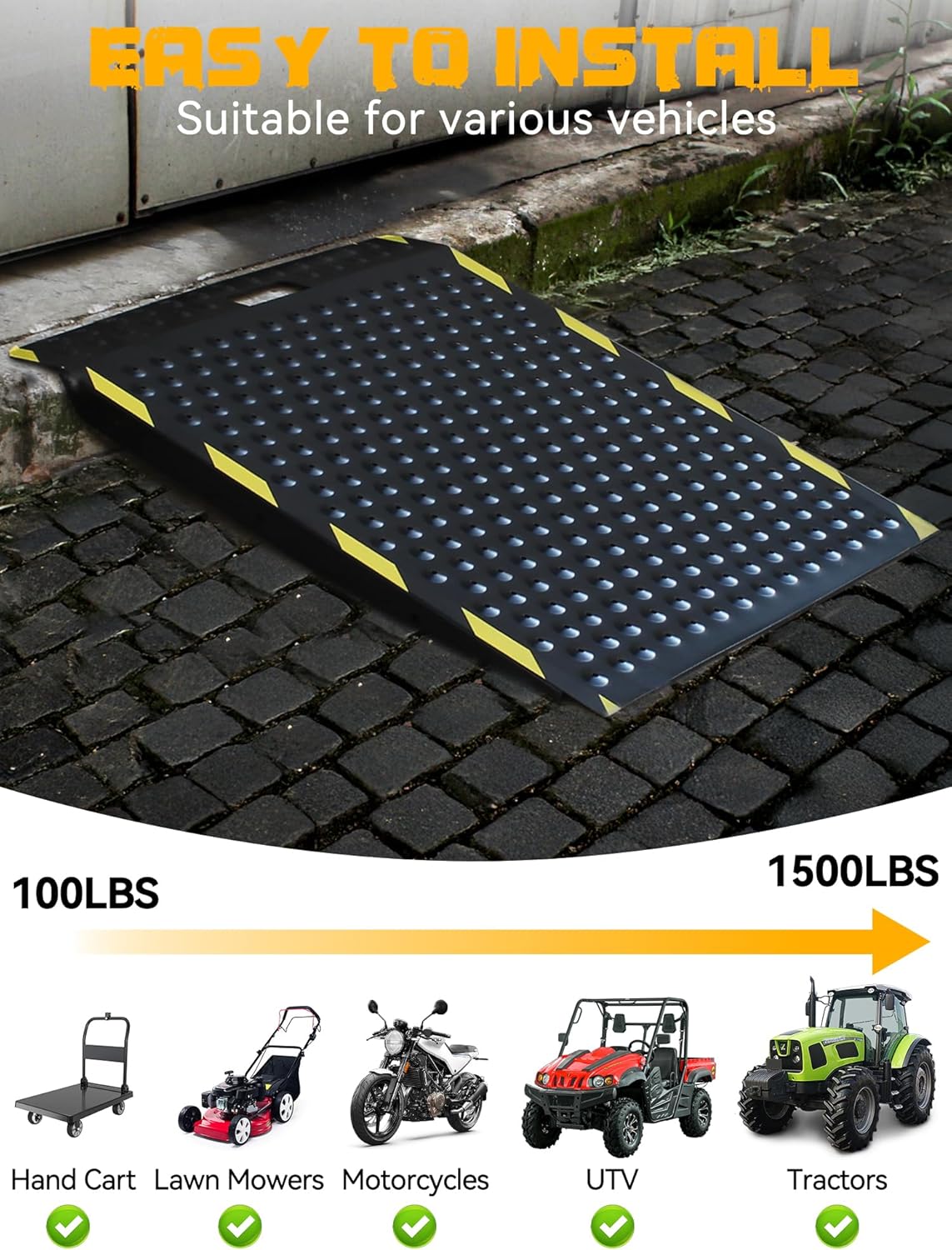 36" x 48" Shed Ramp for Riding Mower, 1500lbs Heavy Duty Metal Loading Ramps, 2-Pack Anti-Slip Punch Design, Long Ramp for Smooth Transition, Garage & Barn, Fits Snow Blower, ATV, UTV, Lawn Tractor