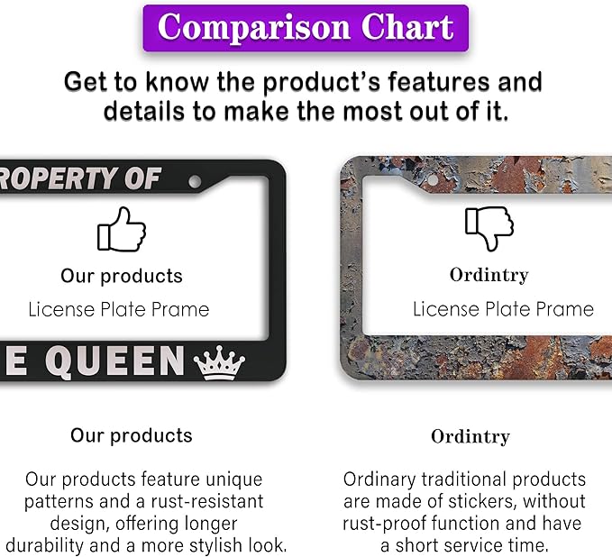 License Plate Frame Black and White License Plate Holder Property of The Queen - Image 6