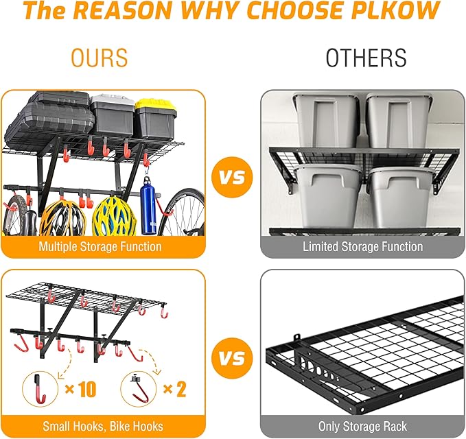 PLKOW Garage Wall Shelving Includes Bike Hooks, Sturdy Adjustable Garage - Image 3