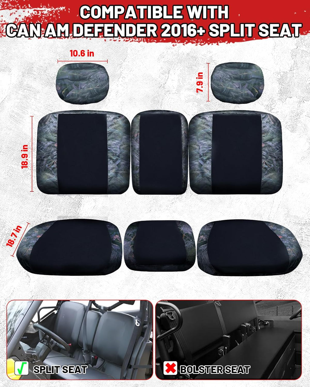 StarknightMT UTV Seat Cover Upgraded Neoprene Seat Covers Compatible with Can Am Defender DPS MAX 6X6 PRO 2016-2025 Split Bench Seat Covers Waterproof Dustproof Accessories Camouflage