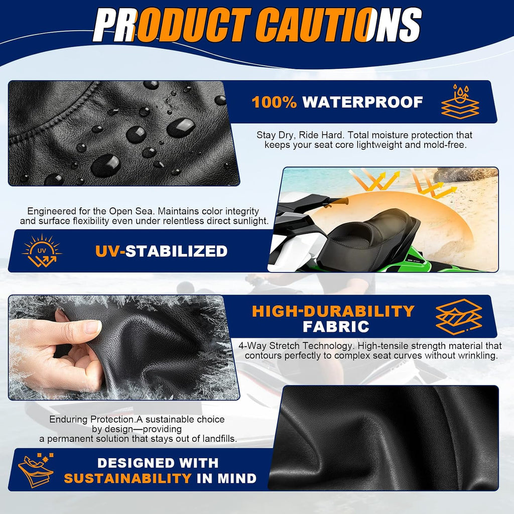 Seat Cover Replacement for 11-18 SeaDoo GTI/GTS/Wake 130/Rental/155 | 3-Layer Custom Fit Faux Leather: Waterproof, Filter Inner, Tough Base. Staple Install (Basic Setup Accessories Kit Included)
