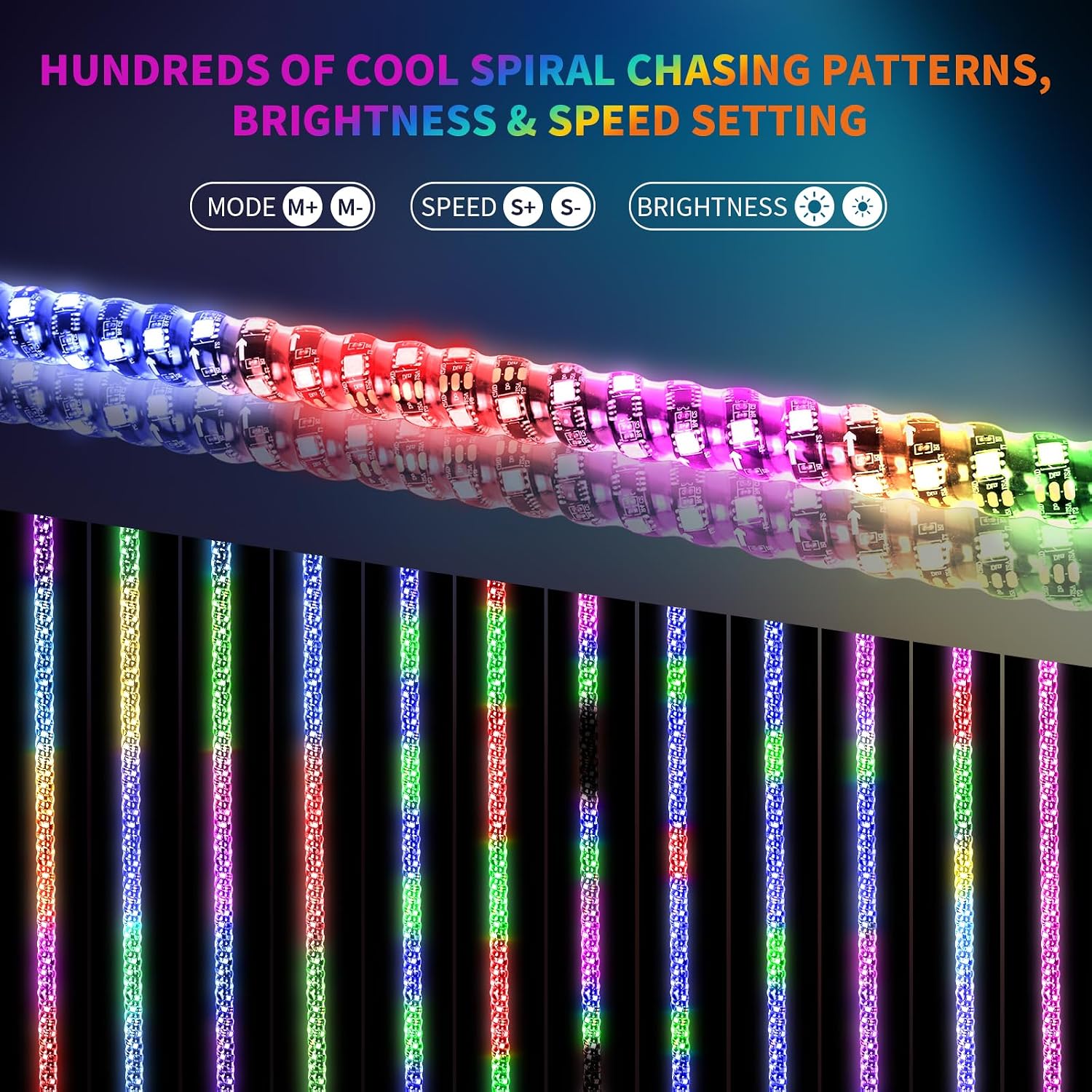 2PCS 4FT LED Whip Light and 6 Pods Rock Light Kit with Spring Base, Spiral RGB Chase and Music Lights Whips with Rocker Switch, App & Remote Control, for UTV ATV RZR SXS Can-Am Polaris