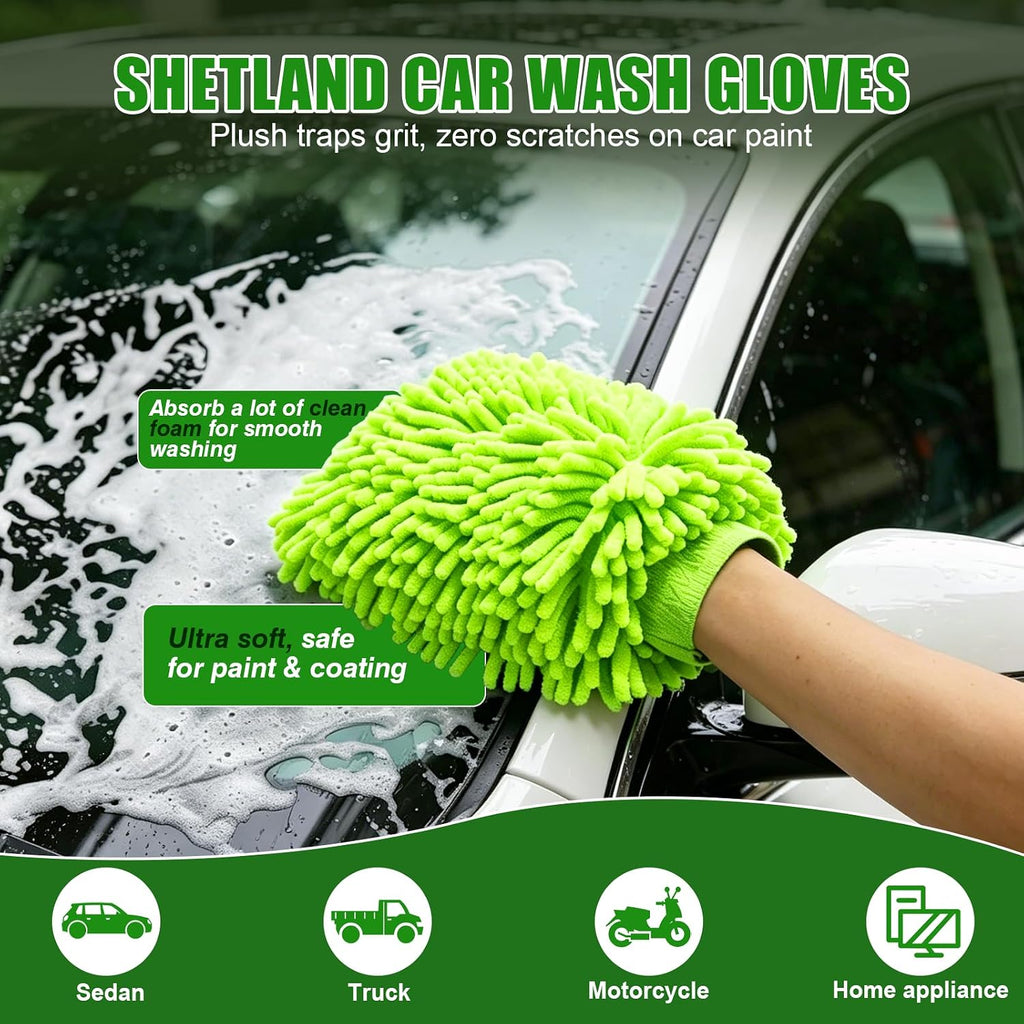 6PCS Microfiber Car Wash Mitt - Car Wash Gloves Kit with Microfiber Cleaning Cloth and Car Wash Sponge for Car Washing, Trucks, SUVs, Motorcycles Cleaning Detailing Polish