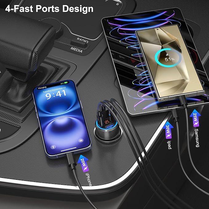 USB C Car Charger, 3 Pack 65W Dual 12V Car Power Adapter - Image 5