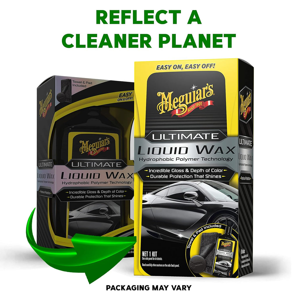 Meguiar's Ultimate Liquid Wax, Improved Liquid Car Wax Formula for Durable Protection that Shines, Premium Towel and Applicator Pad Car Accessories Included, 16 Oz Bottle