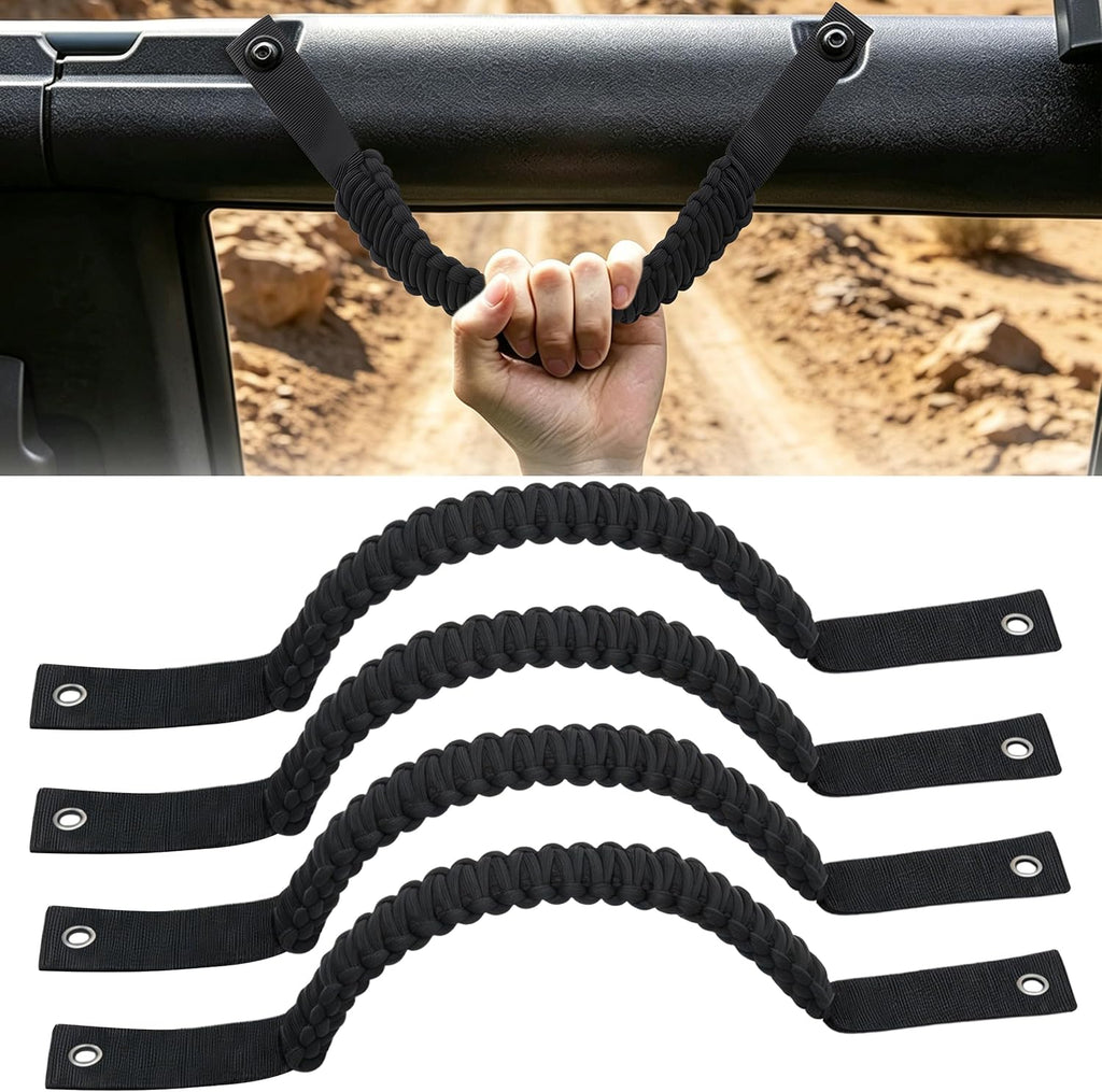 Amooca 4-Pack Paracord Grab Handles for Ford Bronco 2021-2025 (2-Door/4-Door) Interior Roll Bar Assist Handles (Exclude Bronco Sport) Black