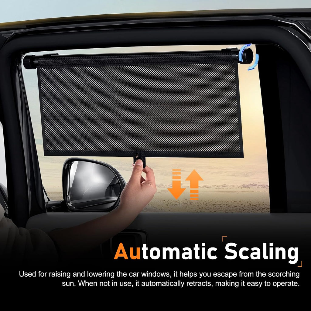 2 PCS Car Side Window Sun Shade, 17.7'' x 20'' Retractable Roller Car Window Shade with Suction Cups, Blocks Heat and Glare Protection Vehicle Sun Shades, Fit for Cars SUV Truck