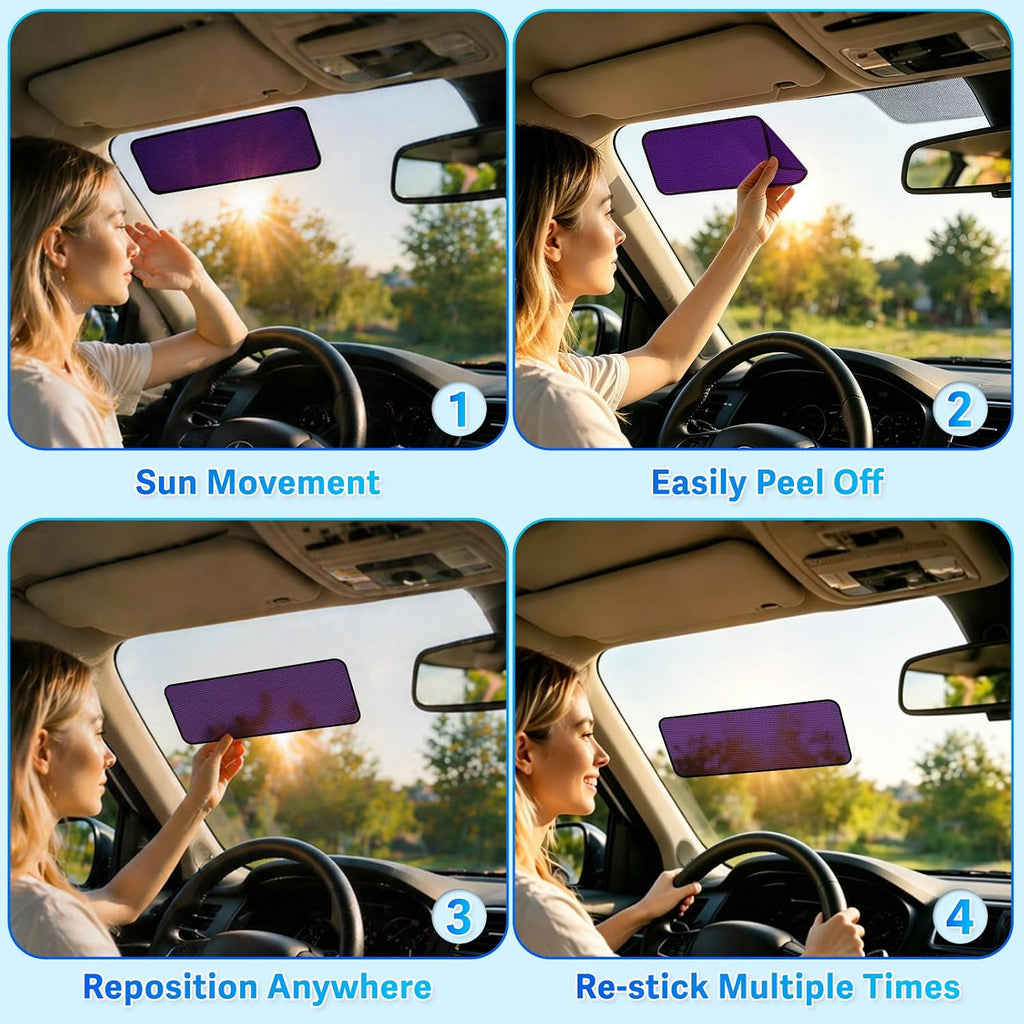 ZATOOTO Car Window Shade for Driver Window Sun Shade, 2 Pack 16"x7" Static Cling Sun Shade for Car | Bluish-Purple for Glare | Tile Two for Custom Coverage| Removable for Changing Light Conditions