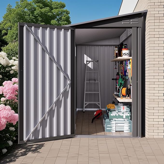 4x9 FT Outdoor Storage Shed, Lean to Metal Shed W/Window, All Weather - Image 2