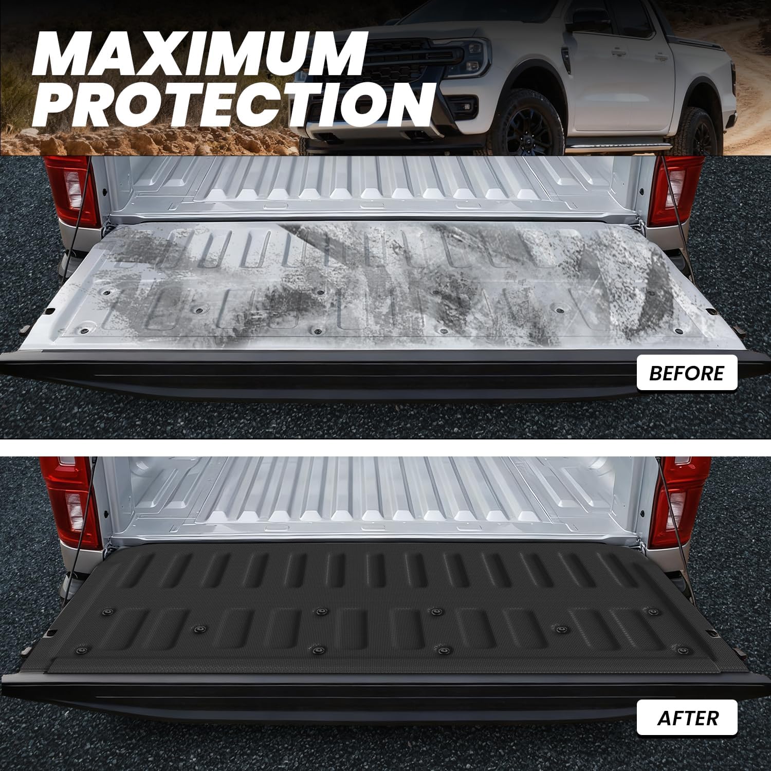 LASFIT Tailgate Mat for Ford Ranger 2023 2022 2021 2020 2019 Truck Tailgate Liner All Weather Protector TPE Easy Clean Tailgate Cover