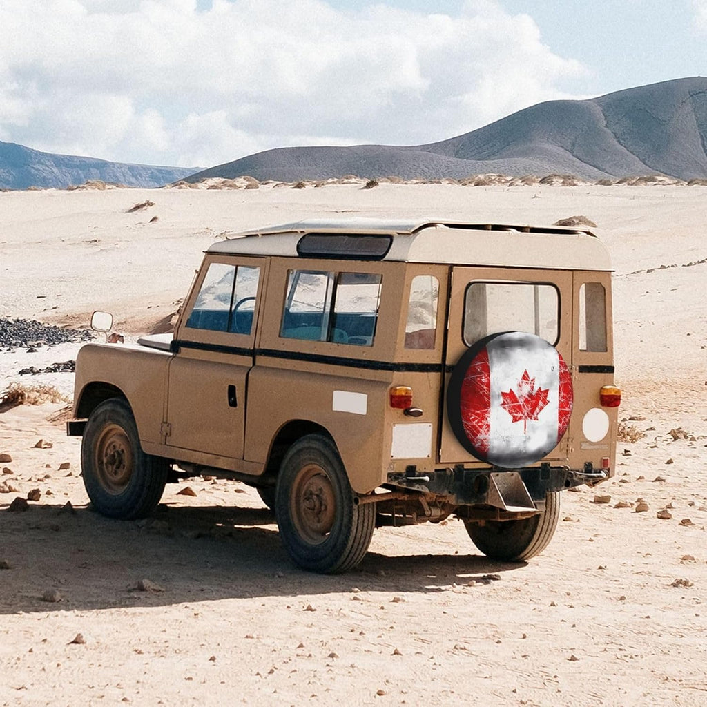 Retro Canada Flag Print Universal Spare Tire Cover for RV, Jeep | Wheel Protector Fits Rv, Trailer, Jeep, Shield Tires From Sun, Dirt And Rain For Outdoor Storage