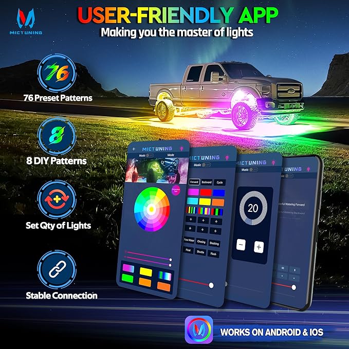 MICTUNING 2025 1000% Bright Q1 MAX RGB+IC Rock Lights, 16 Pods Chasing - Image 4