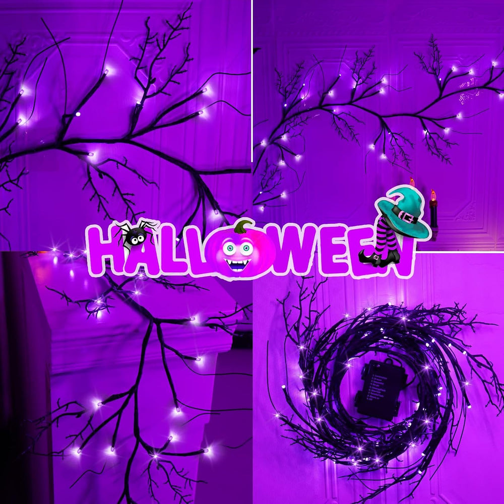 Couah [8 Modes & Timer] 9 Ft 72 LED Halloween Willow Vine Twig Garland wi...