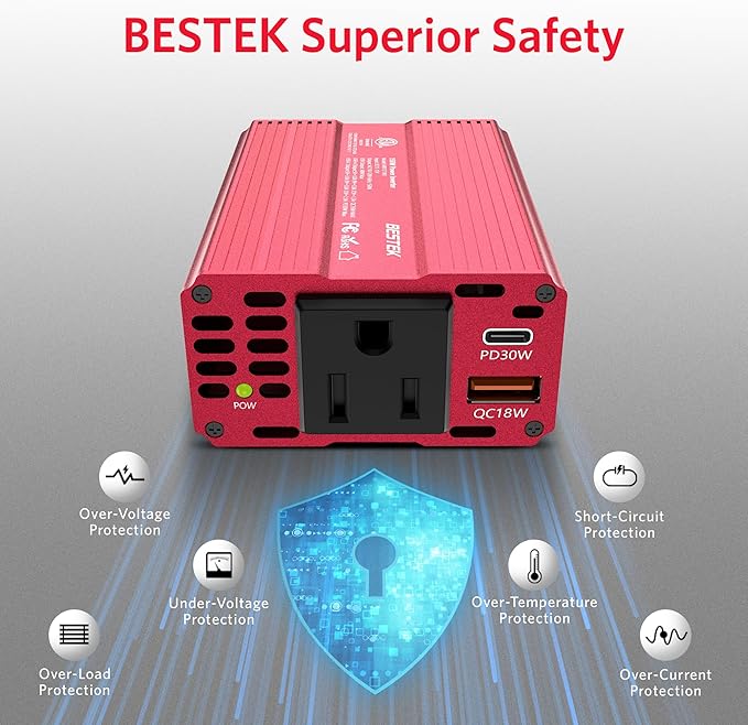 BESTEK 150W Car Power Inverter, DC 12V to 110V AC Converter Laptop Car Charger - Image 4