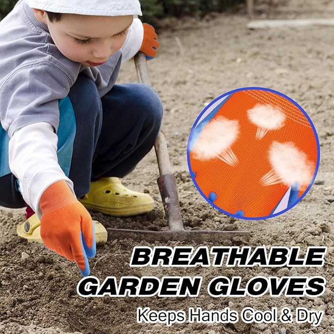 HANDLANDY 3 Pairs Kids Gardening Gloves Latex Free, Nitrile Coated Children - Image 4