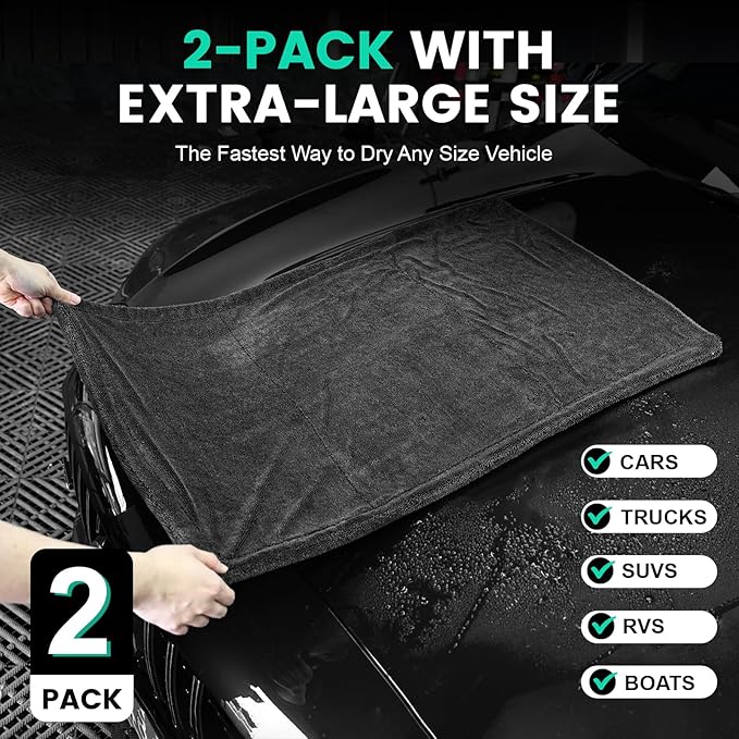 2 Pack Double-Sided Car Care Extra-Large, Ultra-Absorbant Microfiber Drying - Image 4