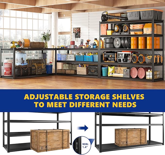 REIBII 48.2" W Garage Shelving Heavy Duty Metal Shelving 3000LBS Storage - Image 7