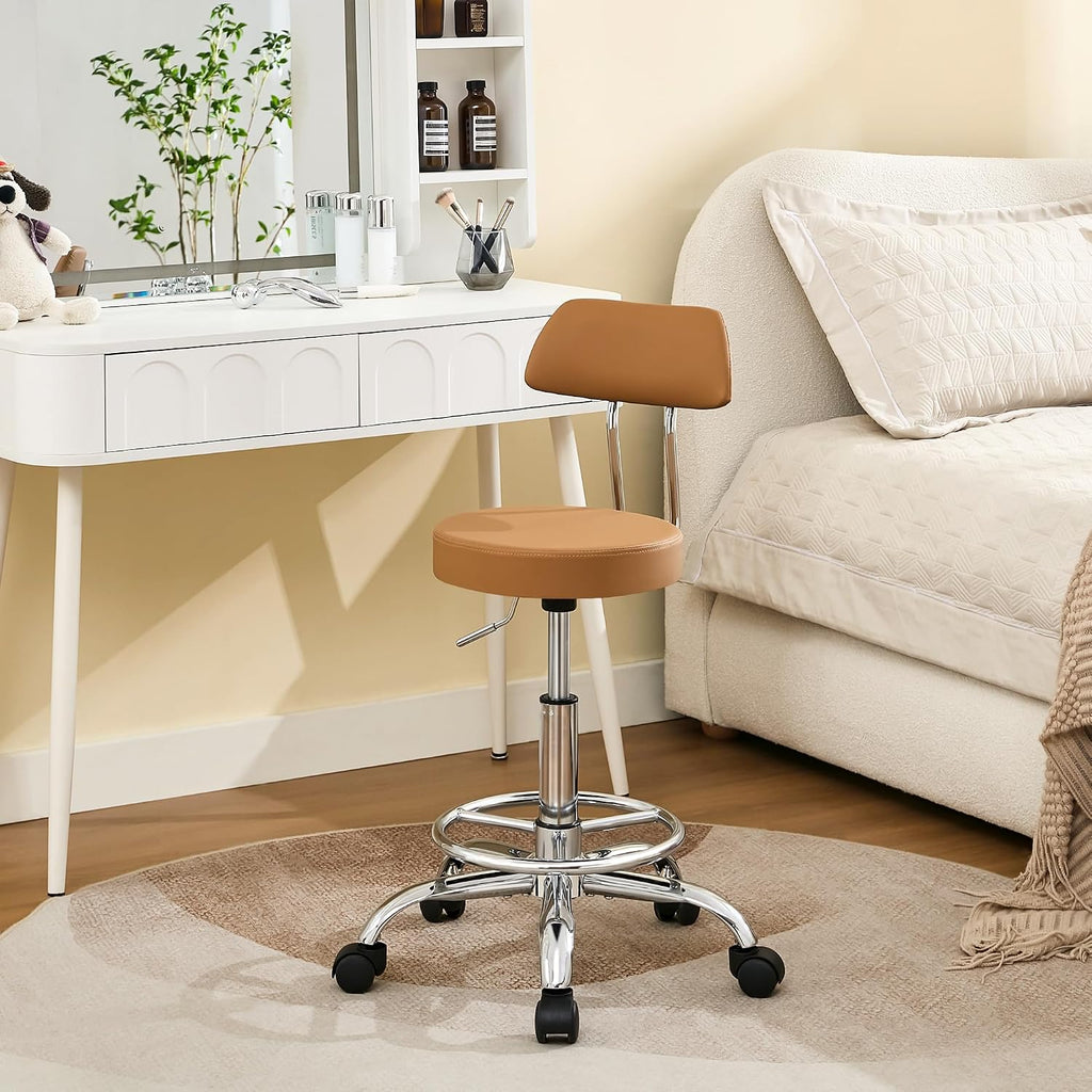 Rolling Stool with Back, Adjustable Tattoo Rolling Chair 19.5’’-26.6’’