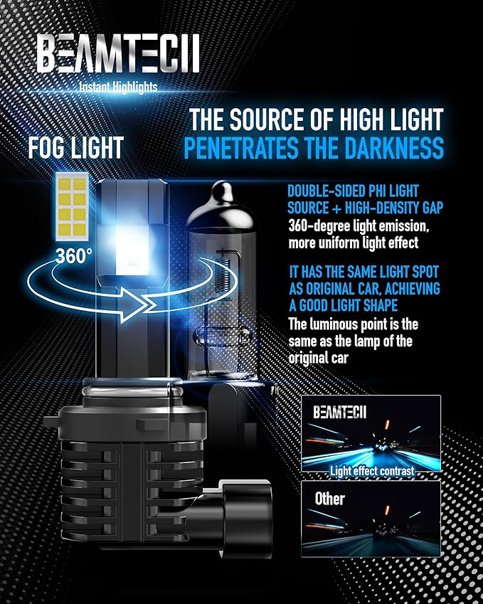 BEAMTECH 9006 Bulbs, Fanless In Line HB4 Fog Light Bulb 6500K Xenon White Fog - Image 2