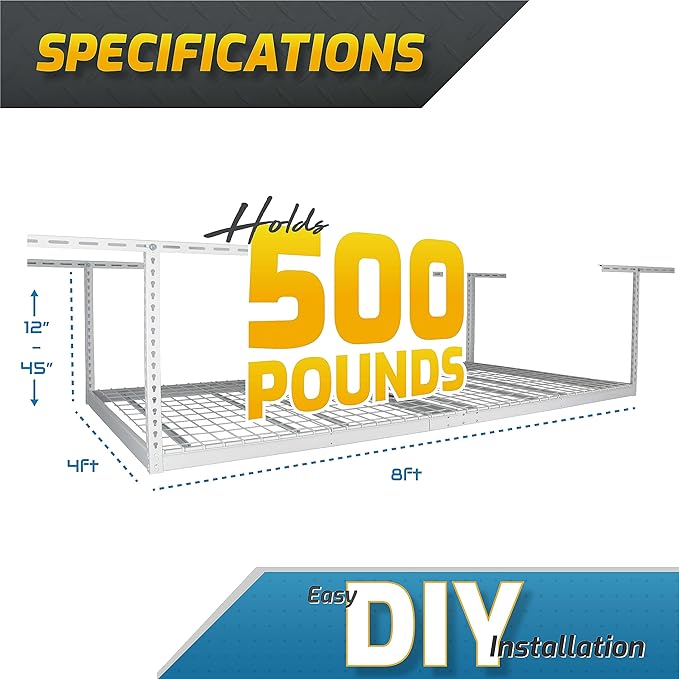 MonsterRax Overhead Garage Storage Racks 3x8’ Ceiling Mounted Shelving - Image 2