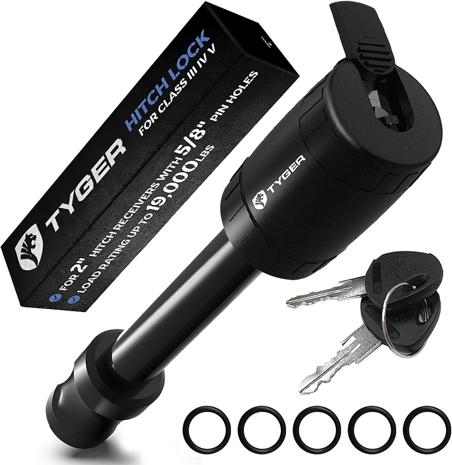 Tyger Auto Solid Hitch Lock Pin with Locking Key - 5/8 inch Pin Holes on 2 inch Receivers | Class III IV V | 19,000 lb Load Rating | TG-HL3U001B | Weatherproof Anti-Theft