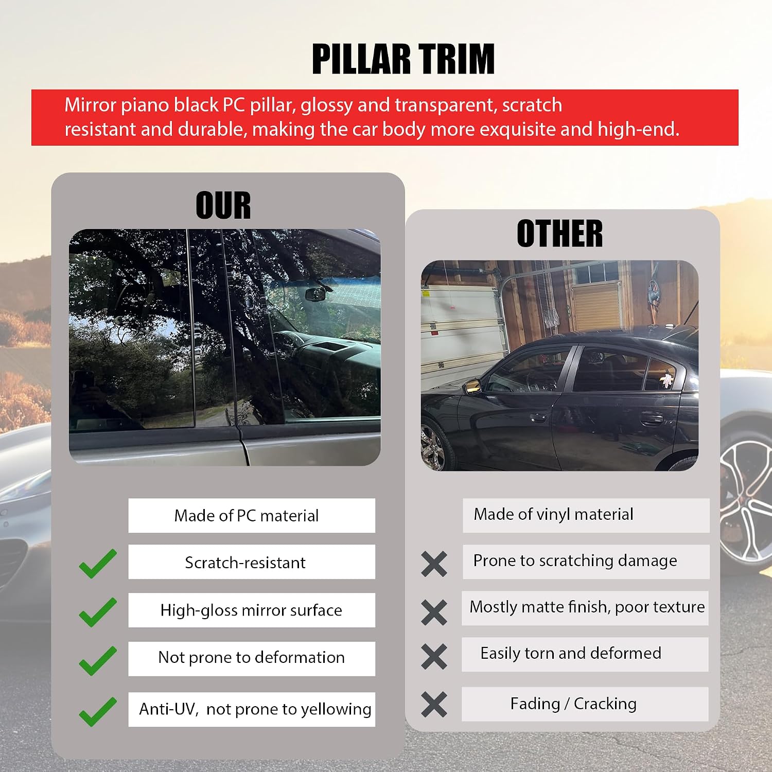 BASIKER Fit for 11th Gen Honda Civic Sedan 2022-2025 Pillar Post Trim Kit, Door Window B Pillar Glossy Black Cover, Strong Toughness PC Material