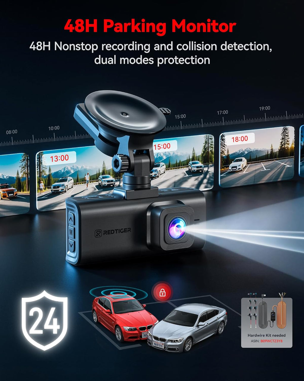 redtiger 4k starvis 2 dashcam front rear, 5ghz on a desk or shelf