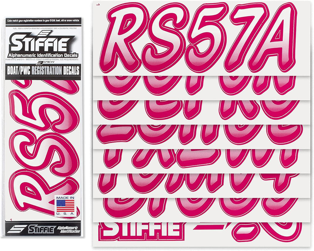 STIFFIE Whipline White/Berry 3" Boat & PWC Registration Decals • Numbers Letters Stickers