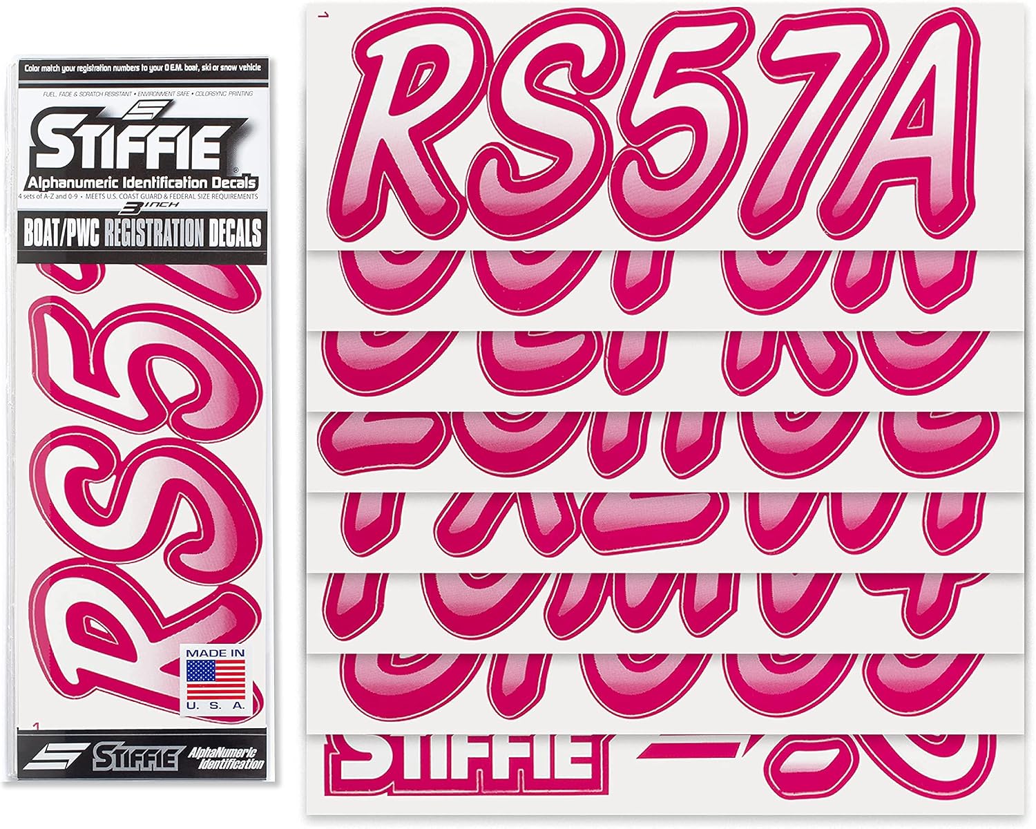 STIFFIE Whipline White/Berry 3" Boat & PWC Registration Decals • Numbers Letters Stickers