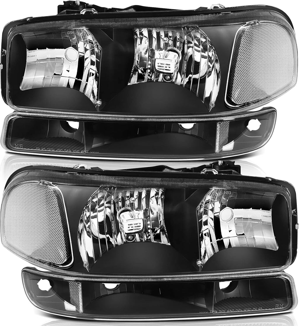 Headlight Assembly Compatible with 1999-2006 for GMC Sierra 1500 2007 for GMC Sierra 1500 Classic Black Housing Clear Reflector Clear Lens Driver and Passenger Side Headlamp