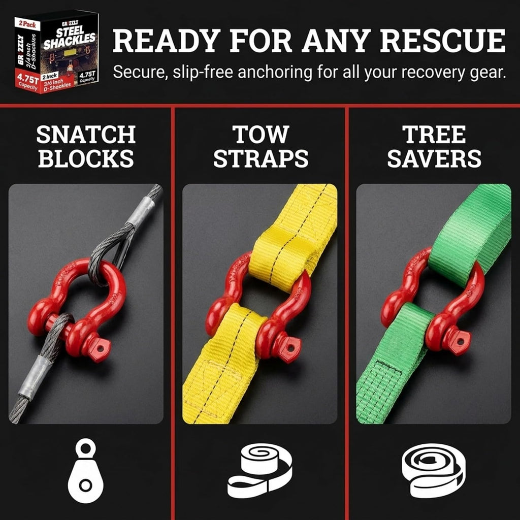 2 Pack- D Ring Shackles 3/4 INCH – Red – Heavy Duty Forged Steel with 4.75 Ton Capacity – Ideal for Jeeps, ATV’s, Trucks to use with Recovery,Towing, Snatch Straps,Snatch Block,Tree Savers