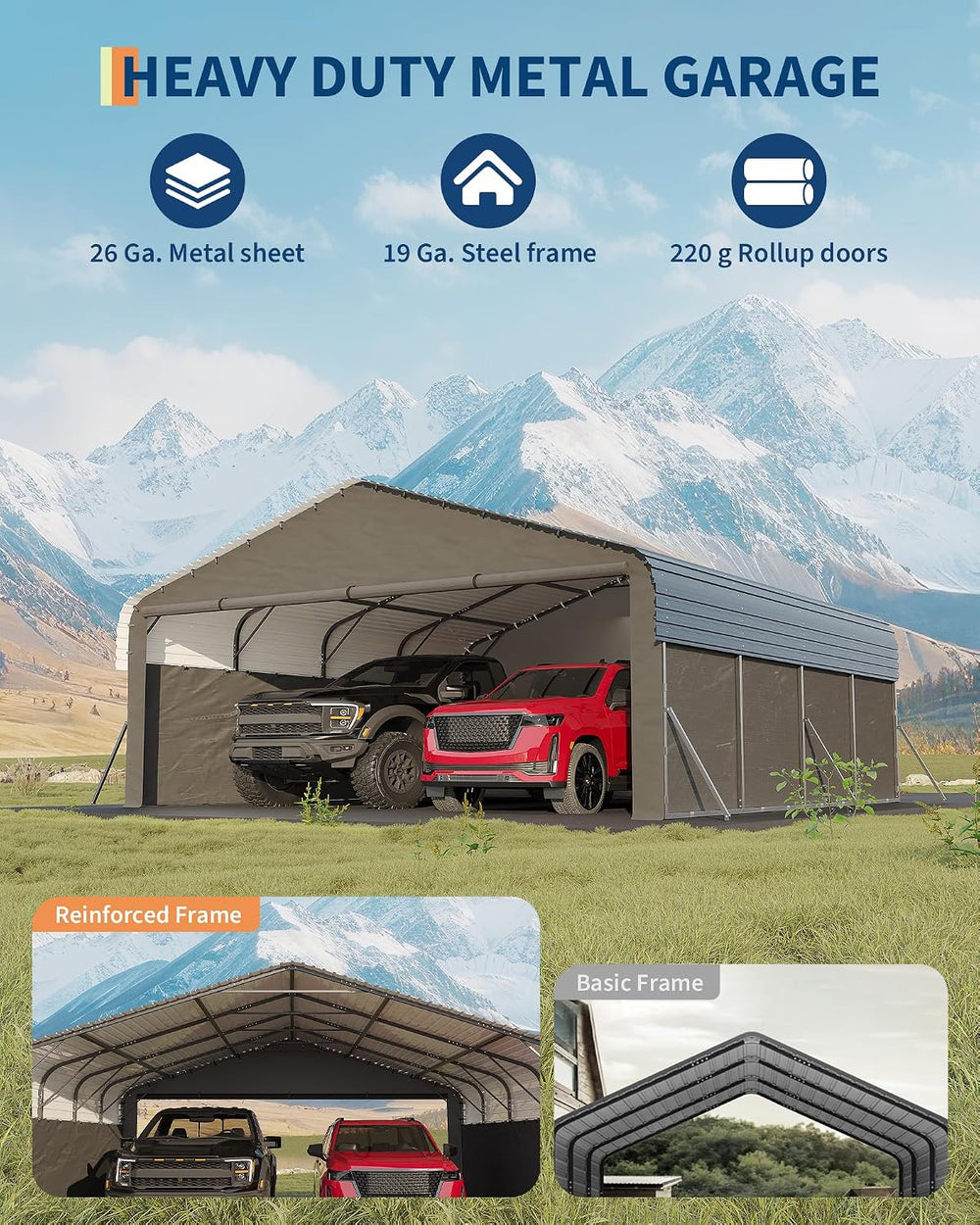 Garvee 20x20 ft Metal Carport Enclosed, Car Ports for 2 Cars