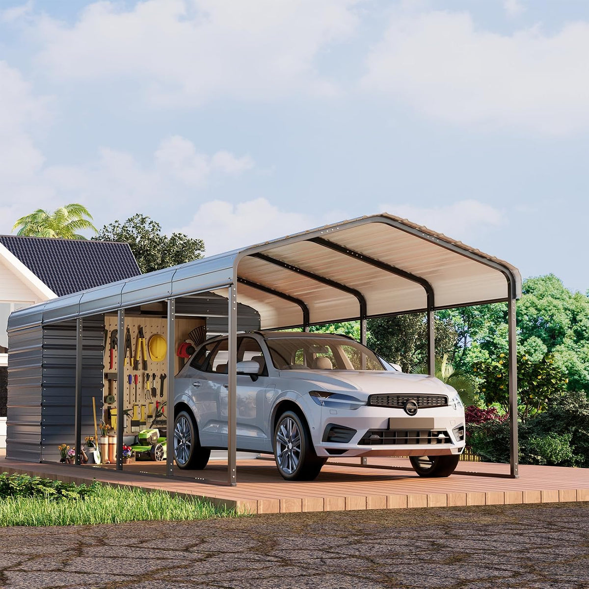 EROMMY 10x25 FT Carport Storage Shed 2-in-1, Heavy Duty Car Port