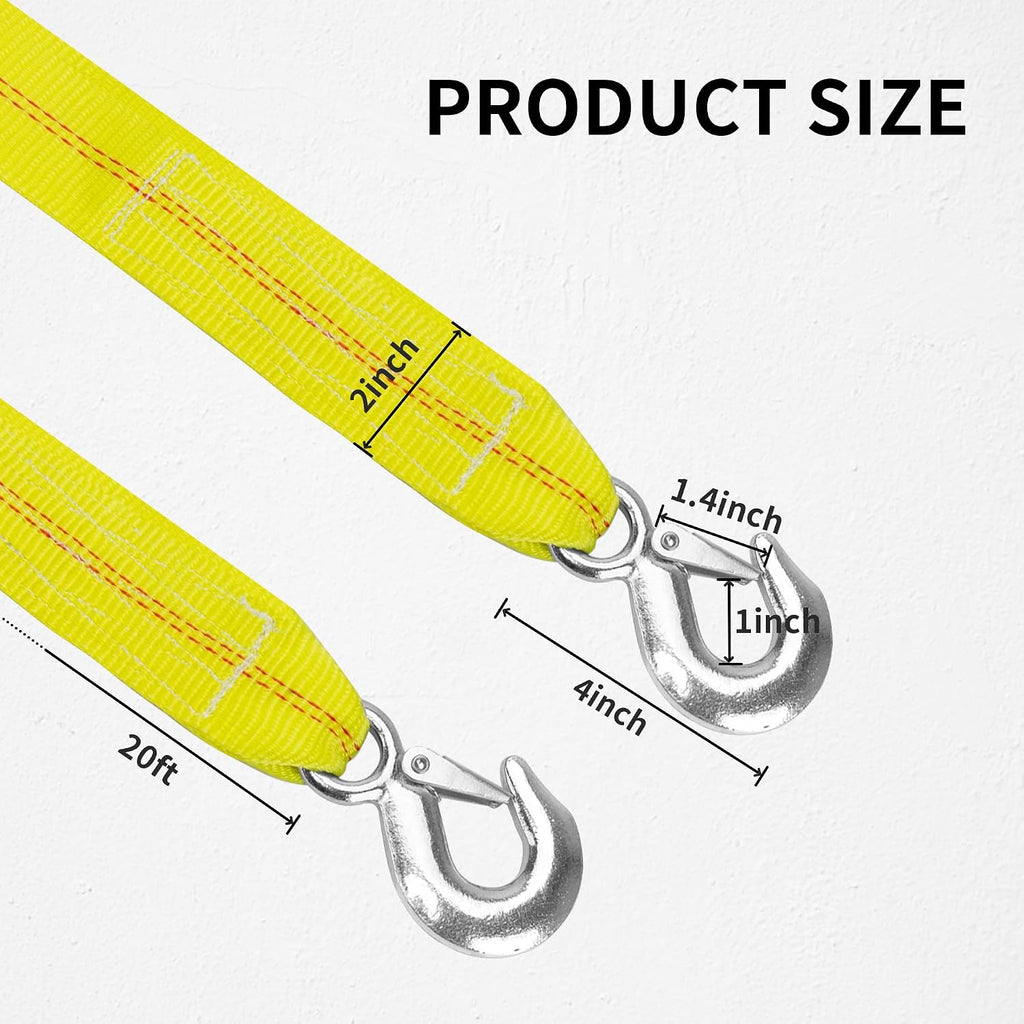 2 Pcs Tow Strap with Hooks 2 Inch x 20 Foot, 20,000 lbs Capacity Tow Rope - Heavy Duty Emergency Towing Straps for Vehicles, Cars, Trucks, ATV, for Roadside Recovery, not for Off-Road Recovery