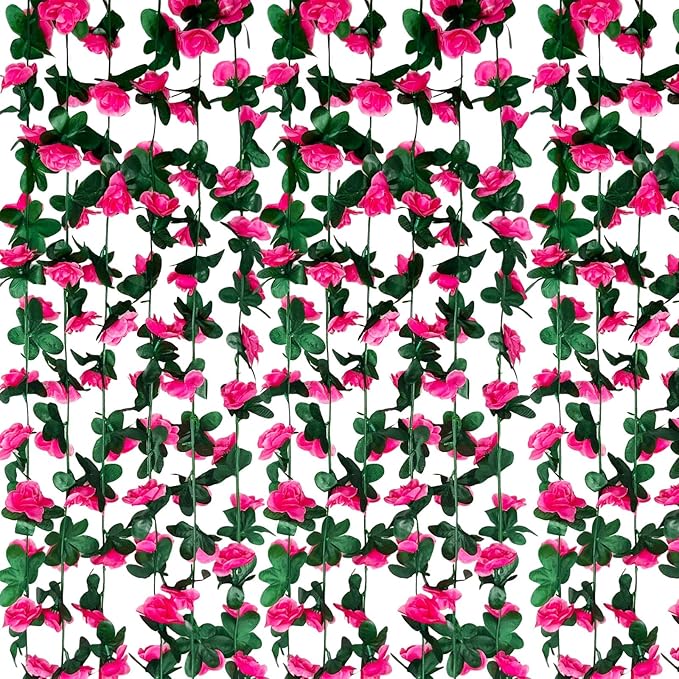 16Pcs 126Ft Fuchsia Rose Garland, Fake Rose Hanging Flowers, Artificial Flowe...