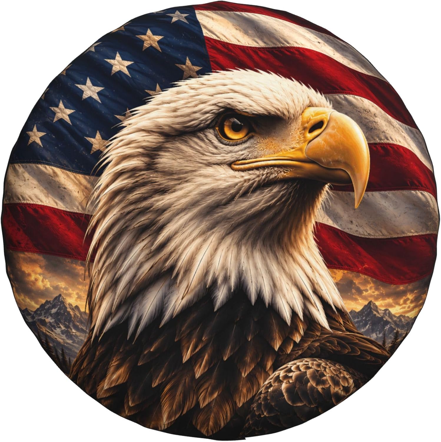 Bald Eagle Spare Tire Cover for SUVs RVs Trailers Campers Trucks, Universal Spare Wheel Cover, American Flag Patriotic Tire Cover for Outdoor Spare Tire Protection (14 inch for Diameter 23"-27")