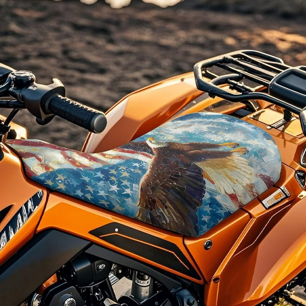 Forchrinse American Flag Eagle ATV Seat Cover Universal Four Wheeler Seat Cover Waterproof Motorcycle Cushion Covers Compatible with Polaris Sportsman Polaris Scrambler Honda Rancher