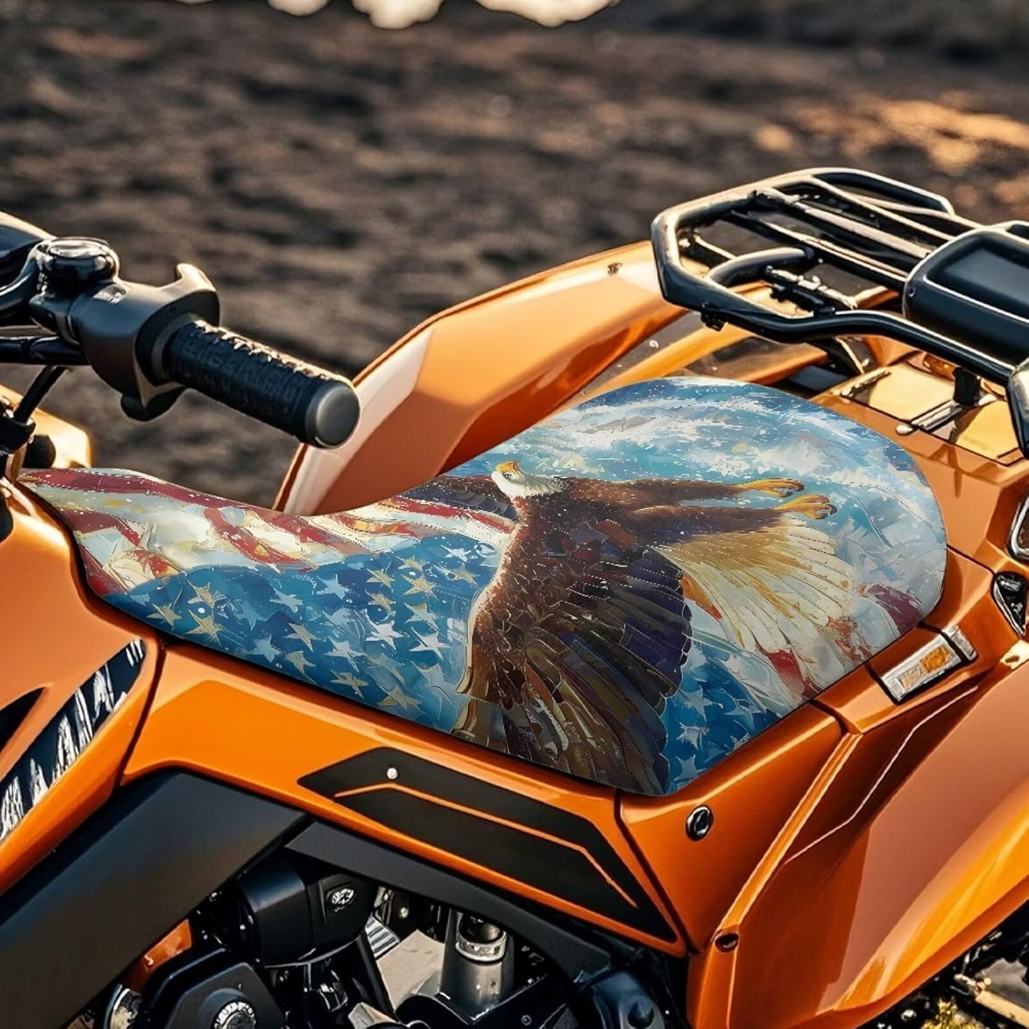 Forchrinse American Flag Eagle ATV Seat Cover Universal Four Wheeler Seat Cover Waterproof Motorcycle Cushion Covers Compatible with Polaris Sportsman Polaris Scrambler Honda Rancher