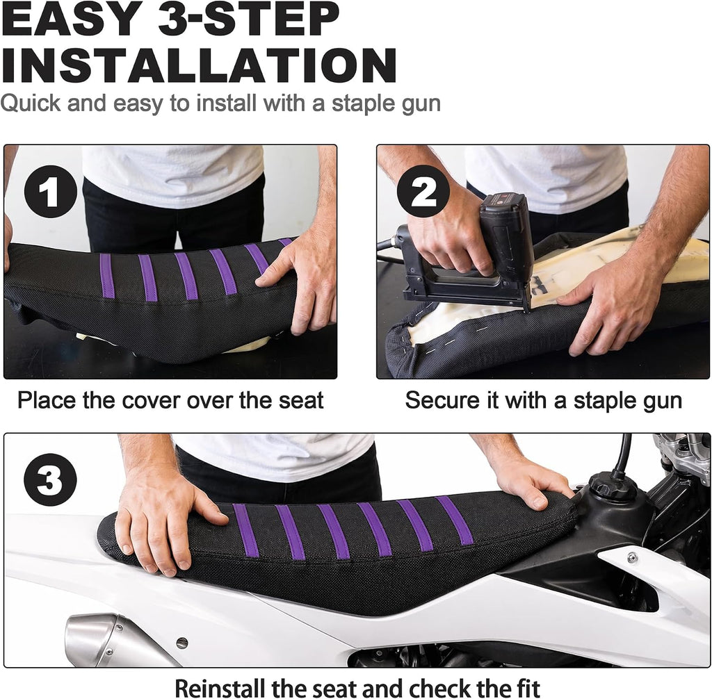 Gripper Dirt Bike Seat Cover Non-Slip Rubber Motocross Seat Cover, Compatible with CRF110F CRF125F YZF WRF KLX110 RMZ SXF EXC Pit Bike Motorcycle (Universal Cut-to-Fit,Purple)